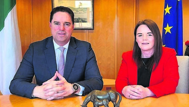 <p>Minister for agriculture Martin Heydon with the chair of the board of Horse Sport Ireland Dr Pamela Byrne</p>