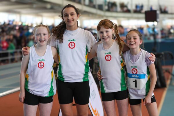 St Coca's AC girls U12 silver medal winners - Pippa Donnelly, Maya Rus, Zoe Forde and Amelia Brogan Photo: Perri Williams