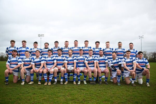 The Athy RFC squad pose for a team photograph before the Bank of Ireland Provincial Towns Cup semi-final against Longford RFC at Cill Dara RFC Photo: Shauna Clinton/Sportsfile