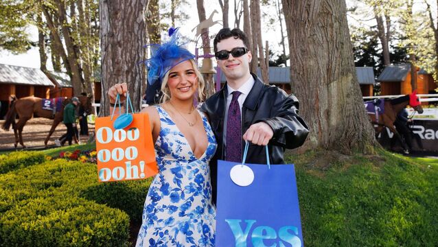 <p>Winners of the Leopardstown Student Race Day Best Dressed award Julia Kolasa from Blanchardstown and Jackson Nelson from Leixlip Photos: INPHO/Tom Maher</p>