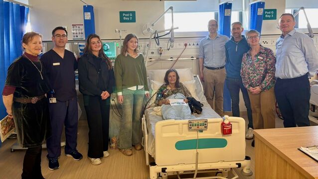 <p>Lucia Barnes, artist; Rob Fox, Vartry Renal Dialysis Unit manager; Kate O’Leary, jockey; Alice Murphy, jockey; Serena, dialysis patient; Professor Peter Lavin, consultant nephrologist; Cormac McEvoy, jockey; Alison Baker, arts therapy manager at Tallaght Hospital; and James Nolan, PKR</p>