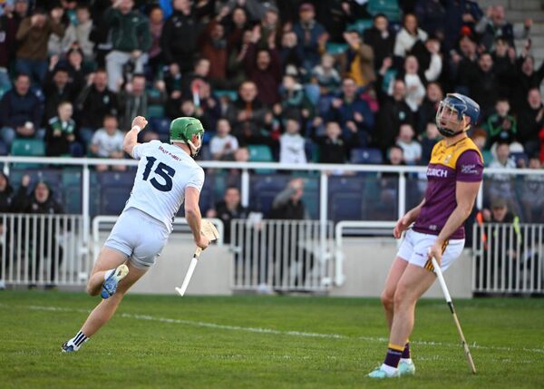Jack Sheridan celebrates his first half goal against Wexford, his 60th goal for Kildare Photo: ©INPHO/Andrew Paton
