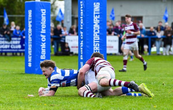 Ciaran Fennessy scores the second of his three tries late in the first half.