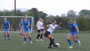 <p>Morgan Kearney displaying her skills against Waterford</p>