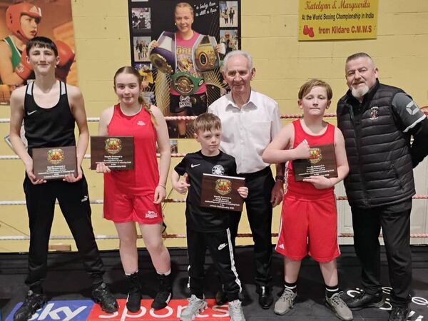 Paddy Phelan and Peter Clifford with Leinster Champions Billy Bennett Cullen, Peter Clifford, Anthony O’Donoghue and Pat Phelan.