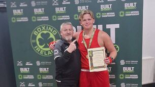 <p>Back-to-back All-Ireland 98kg Junior Champion Michael Connors with St Brigid's Founder and Head Coach Paddy Phelan.</p>