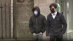 <p>Daniel Quinn Burke from Baltinglass (left) and Shane Kinsella from Kiltegan (right) arriving in court on Thursday 16 April Photo: RTÉ news </p>