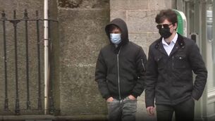 <p>Daniel Quinn Burke from Baltinglass (left) and Shane Kinsella from Kiltegan (right) arriving in court on Thursday 16 April Photo: RTÉ news </p>
