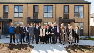 <p>Minister for Further and Higher Education, Research, Innovation and Services; James Lawless, in the presence of the Cathaoirleach of the County of Kildare, Councillor Carmel Kelly, at the official launch of 33 A BER rated new social housing units at the Ambassadors Place, Greenhills, Kill Photo: Michael Donnelly Photographer</p>
