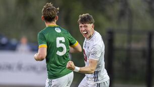 <p>Jimmy Lynch celebrates a late score during Kildare's Leinster U20 Football Championship semi-final win over Meath at Cedral St Conleths Park Photo: James Lawlor</p>