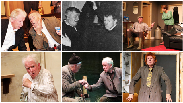 <p>The many stage faces of Maurice O'Mahony â Clockwise from top left: With Fergal Sloan in The Seafarer, with Ray O'Donoghue in The Padraic Pearse Motel, with Esther Reddy in The Two Loves of Gabriel Foley, as Dinny in The Walworth Farce, with Gerry O'Donoghue in The Quiet Land, and as gravedigger Mick Dowd in A Skull in Connemara.</p>