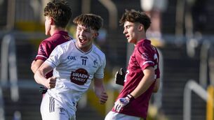 <p>Aidan Tobin celebrates his first half goal for Kildare during the Leinster Minor Football Championship quarter-final against Westmeath at TEG Cusack Park, Mullingar Photo: James Lawlor</p>