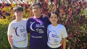 <p>Karen Langton with her children Adam and Kate</p>