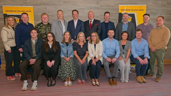 Union President 2026, Stephen Clayton (standing right) pictured with past pupils gathered at Newbridge College for the Careers Day 2025 Photos: Tony Keane Union President 2026, Stephen Clayton (standing right) pictured with past pupils gathered at Newbridge College for the Careers Day 2025 Photos: Tony Keane