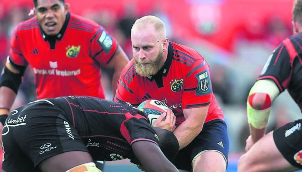Jeremy Loughman put in another shiftto help Munster book their place in the URC Playoffs. 	Photo: INPHO/Bryan Keane.