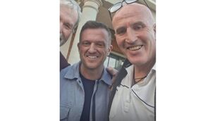 <p>Cllr Tom McDonnell with Tommy Robinson</p>