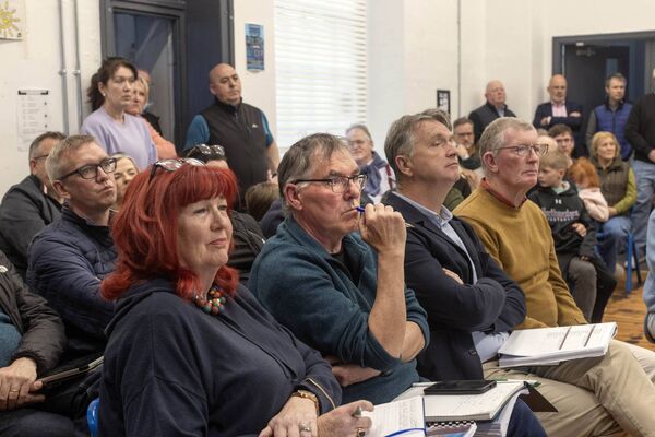 Councillors Carmel Kelly, Ger Dunne, Bill Clear and Fintan Brett attend a meeting to discuss the Kildare County Council Draft Settlement Plan for Sallins at Sallins Parish Hall. Photo: Tony Gavin 29/04/2026