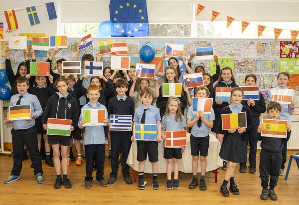 All the Eurpean Flags and each child learned to say hello in that language All the Eurpean Flags and each child learned to say hello in that language