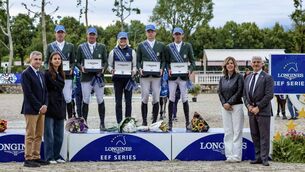 <p>The victorious Irish Show Jumping team from left, Mark McAuley, Niall Talbot, Chef d’Équipe: Jessica Kurten, Seamus Hughes Kennedy and Harry Allen </p> <p>The victorious Irish Show Jumping team from left, Mark McAuley, Niall Talbot, Chef d’Équipe: Jessica Kurten, Seamus Hughes Kennedy and Harry Allen </p>