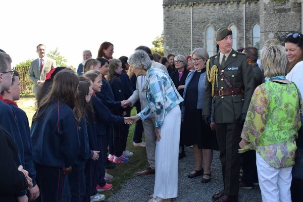 President Connolly meeting students from St Patrick's National School outside the cathedral