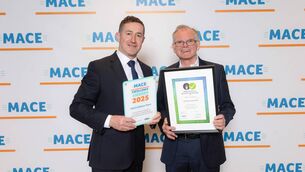 <p>Pictured at the recent MACE Excellence Awards were Philip O’Brien, MACE ROA with Sean Lyons, Lyons’ MACE Kildare Town</p>