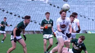 <p>Ryan Crawdford clearing the ball in Kildare's win over Kerry in the All-Ireland MFC Quarter-Final. Photo: Brendan Gleeson.</p> <p>Ryan Crawdford clearing the ball in Kildare's win over Kerry in the All-Ireland MFC Quarter-Final. Photo: Brendan Gleeson.</p>