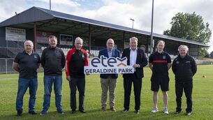 <p>Anthony bracken, Paddy Kelly, Pat Kinahan, John Bradley, Brian Dooley, Sean Ronan and Ted Wynne at the announce that Athy GAA's will be known as Etex Geraldine Park Photo: James Lawlor</p>
