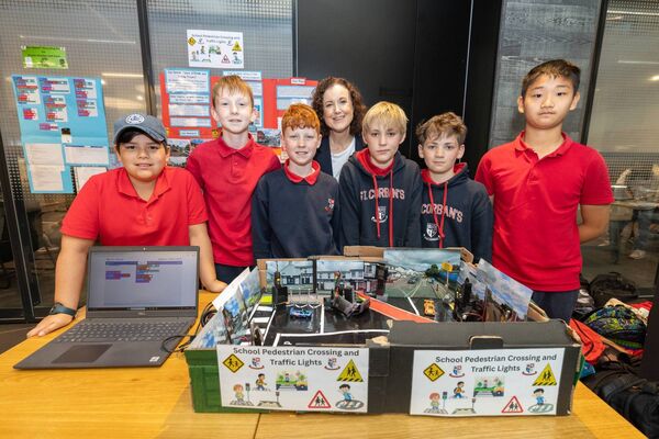 Lavinia Morris, General Manager, EMEA Data Centre Operations, Microsoft, with students from St. Corban’s NS, in Naas, County Kildare. Pic: Naoise Culhane Lavinia Morris, General Manager, EMEA Data Centre Operations, Microsoft, with students from St. Corban’s NS, in Naas, County Kildare. Pic: Naoise Culhane