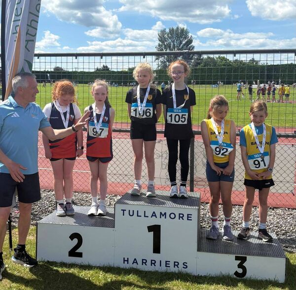 Lucy Young and Orla McKenna (Naas) AC take All-ireland u10 pairs Turbo Javelin gold.