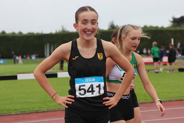Saoirse Ballasty-Byrne (Naas) wins gold in the u18 100m.