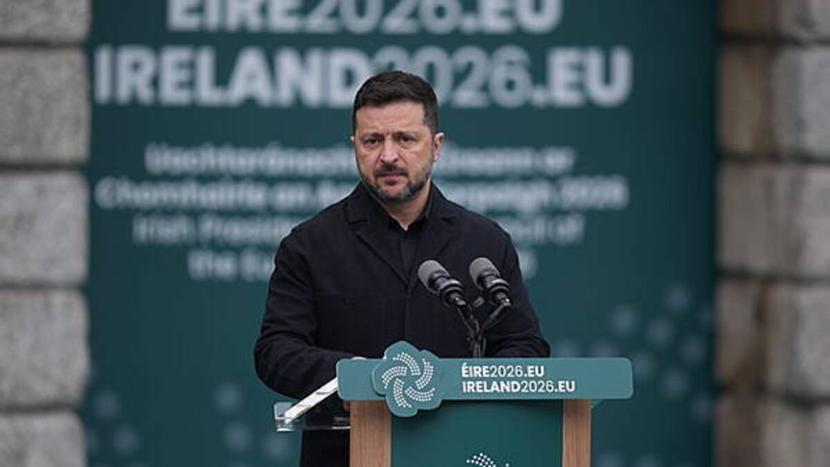 Zelenskiy takes aim at Russian-owned companies in Europe during Dublin address