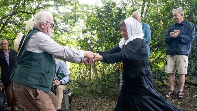 <p>Matt Reid and Mary Leadbeater enjoy a dance</p>