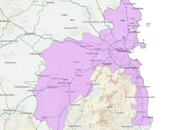 The hosepipe effect comes into effect this Thursday. Impacted areas shaded in purple