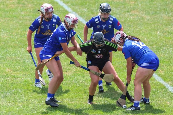 Hannah Davis is surrounded by four Cavan players in midfield. Photos: Paul Dargan. Hannah Davis is surrounded by four Cavan players in midfield. Photos: Paul Dargan.