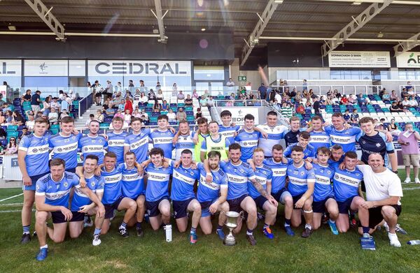 Allenwood enjoy the moment after beating Leixlip in the Hanlon Concrete Senior Football League Division 2 final Photo: Sean Brilly