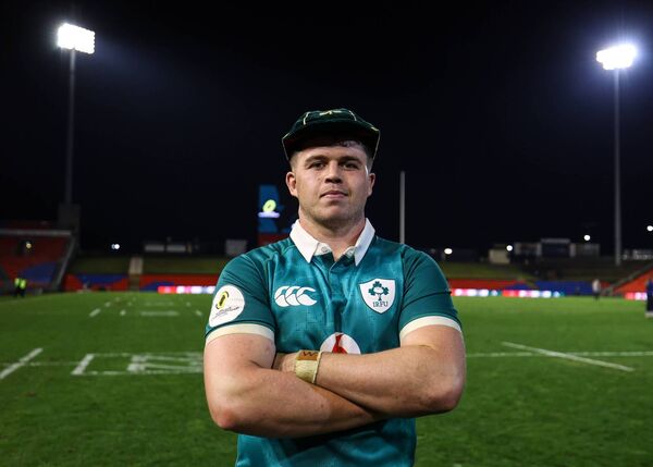 Billy Bohan wearing his first cap after making his debut for Ireland against Japan. Photo: INPHO/Ben Brady