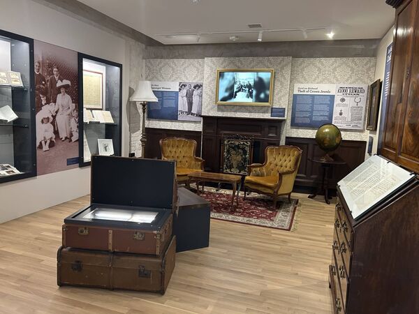 A collection of items personal to the Shackleton family can be viewed, including diaries, letters and his father's cabinet which was damaged during the 1798 Rebellion A collection of items personal to the Shackleton family can be viewed, including diaries, letters and his father's cabinet which was damaged during the 1798 Rebellion