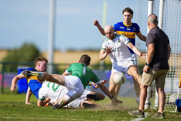 Fionn Bergin scrambles home a close range first-half goal for Grangenolvin All Photos: James Lawlor Fionn Bergin scrambles home a close range first-half goal for Grangenolvin All Photos: James Lawlor