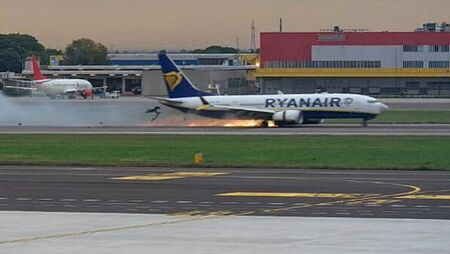 Ryanair aircraft tyres burst on landing after braking system fault, investigation finds