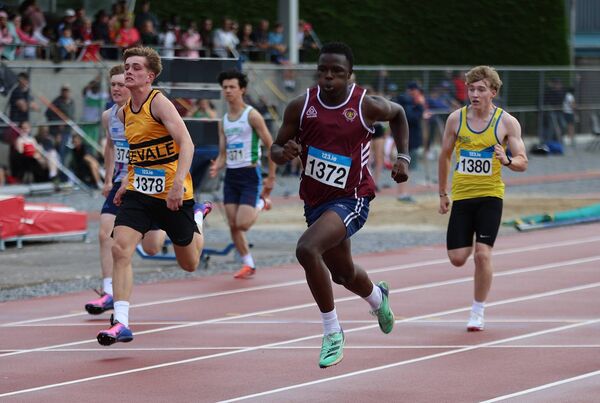 Blessed Nlyved set a new PB en route to becoming All-Ireland U16 100m Champion. Photo: Perri Williams. Blessed Nlyved set a new PB en route to becoming All-Ireland U16 100m Champion. Photo: Perri Williams.