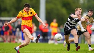 <p>Joe Hanamy has a shot on goal during the second half. Photo: James Lawlor. </p> <p>Joe Hanamy has a shot on goal during the second half. Photo: James Lawlor. </p>