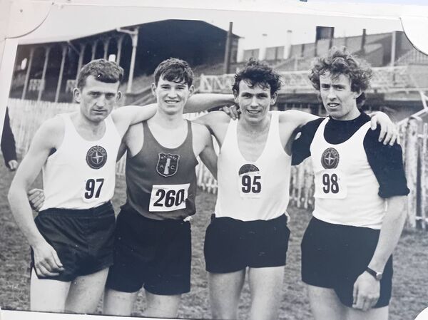 Sean O’Sullivan, Joe Morrissey, Pat Murphy and Eddie Pelin, the Kildare AC team who finished runners-up at the National Intermediate Cross-Country Championships in Fairyhouse, Dublin, in February 1971. Sean O’Sullivan, Joe Morrissey, Pat Murphy and Eddie Pelin, the Kildare AC team who finished runners-up at the National Intermediate Cross-Country Championships in Fairyhouse, Dublin, in February 1971.
