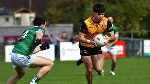<p>Jack Robonson on the attack for Clogherinkoe </p>
