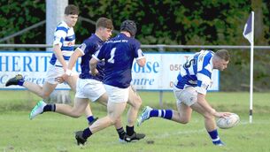<p>Cathal Fennessy touches down for one of his three tries in the Hosie Cup quarter-final against Portlaoise. </p> <p>Cathal Fennessy touches down for one of his three tries in the Hosie Cup quarter-final against Portlaoise. </p>