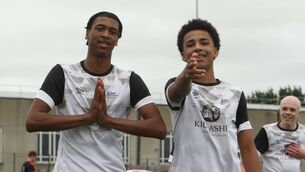 <p>Jayden Parsons and Carlsen Sadula celebrate after Parsons had opened the scoring against Longford</p> <p>Jayden Parsons and Carlsen Sadula celebrate after Parsons had opened the scoring against Longford</p>