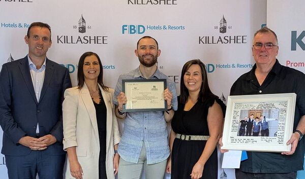 Ger Alley (General Manager, Killashee), Magda Egan (Head of HR and People, Killashee), Daniel Dunne (Project Pathways graduate), Aine Moore (Job Coach, Kare) and Peter Furlong (Operations Manger, Kare) at the Project Pathways graduation in Killashee Hotel Ger Alley (General Manager, Killashee), Magda Egan (Head of HR and People, Killashee), Daniel Dunne (Project Pathways graduate), Aine Moore (Job Coach, Kare) and Peter Furlong (Operations Manger, Kare) at the Project Pathways graduation in Killashee Hotel