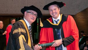 <p>Dr Rob Healy being presented his Doctoral Certificate in August this year by Professor Shane Kilcommins, President of the University of Limerick </p> <p>Dr Rob Healy being presented his Doctoral Certificate in August this year by Professor Shane Kilcommins, President of the University of Limerick </p>