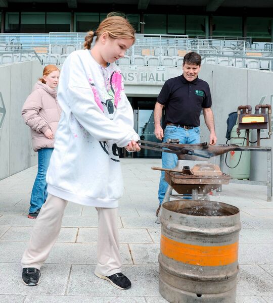 Farrier Donal Bennett with Suzanne Kozucu from Newbridge Educate Together at the Curragh Racecourse Photos: Aishling Conway Farrier Donal Bennett with Suzanne Kozucu from Newbridge Educate Together at the Curragh Racecourse Photos: Aishling Conway