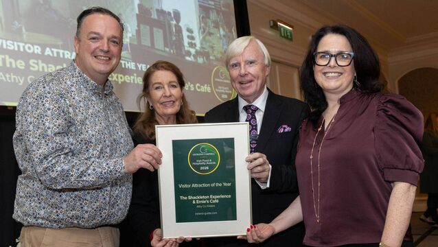 <p>Graham Herterich &amp; Aline Fitzgerald of the Shackleton Experience receiving the Visitor Attraction of the Year Award </p>