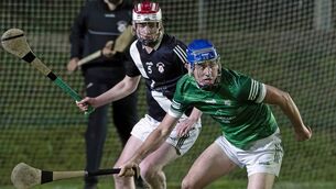 <p>Maynooth's Cillian Price sizes up Moorefield's four-goal star, Conn Kehoe. Photo: Sean Brilly.</p> <p>Maynooth's Cillian Price sizes up Moorefield's four-goal star, Conn Kehoe. Photo: Sean Brilly.</p>
